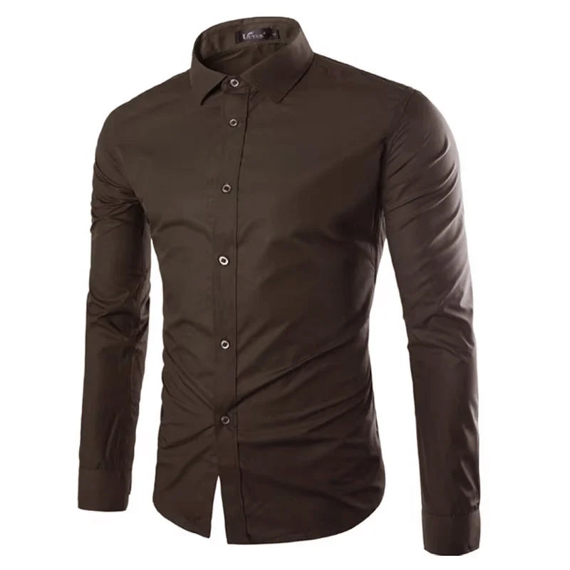 Men’s Solid Color Long Sleeve Casual Shirt Candy Color Fashion Shirt
