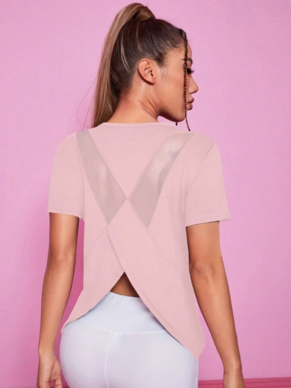 Yoga outfit women's summer sports T-shirt loose breathable quick drying top mesh back training fitness short sleeved