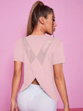 Yoga outfit women's summer sports T-shirt loose breathable quick drying top mesh back training fitness short sleeved
