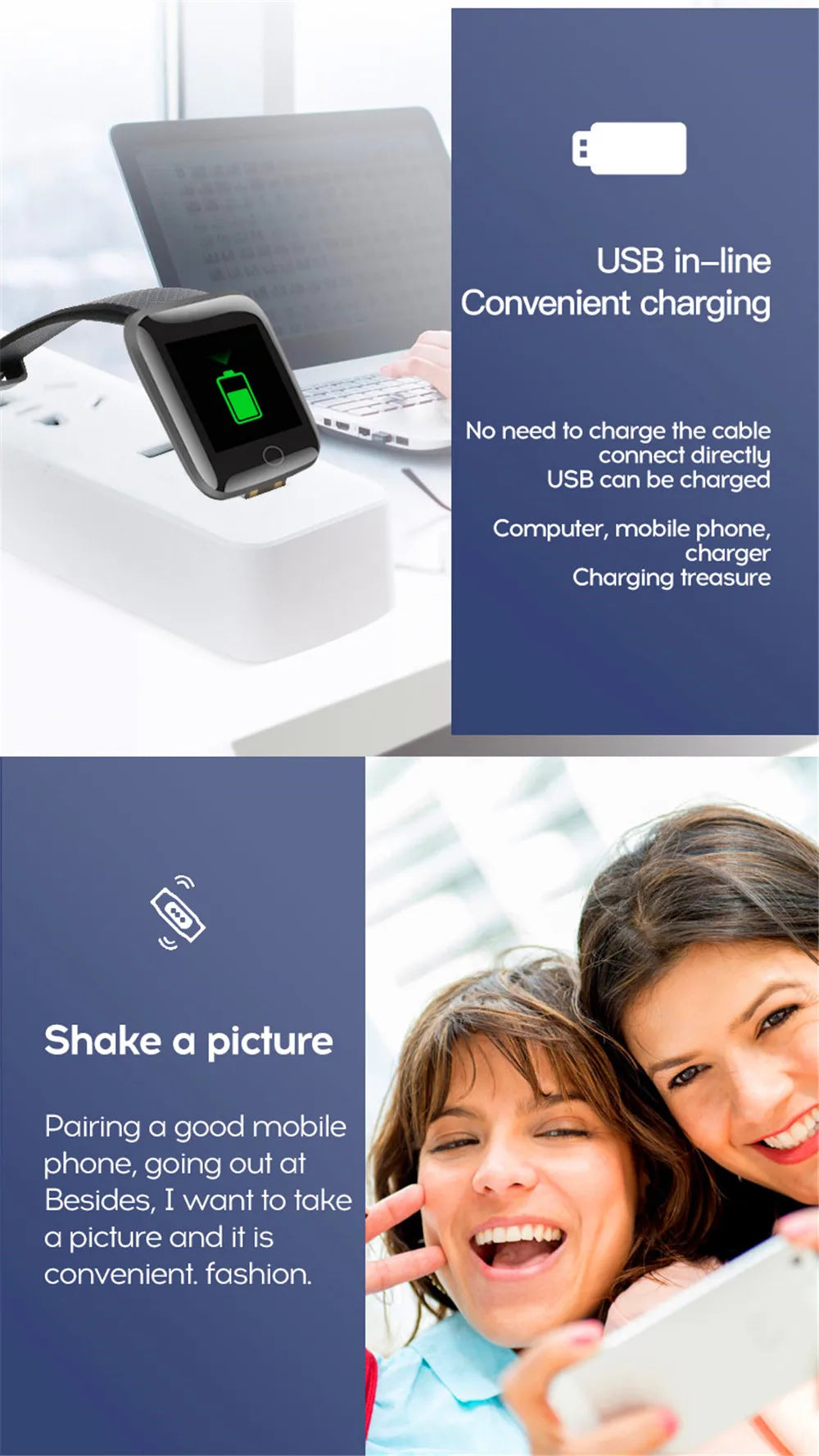 Smart Watch – Fitness Bracelet with Music Control, Message Display, Pedometer, Bluetooth Connect, 116 Smartwatch with Alarm & Weather