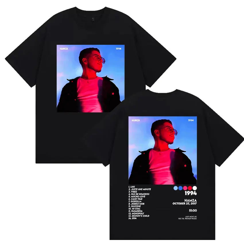 Rapper HAMZA 1994 Tour New Album Merch T Shirts Men's Clothing Rock Hip Hop Gothic T Shirt Vintage Oversized 100% Cotton T-shirt