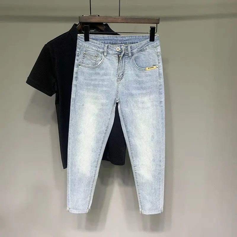 Jeans Men's Spring and Summer New High-end Trend Blue Slim-fitting Pants Brand Korean Streetwear High Street Retro Long Pants - trendingshoping.com