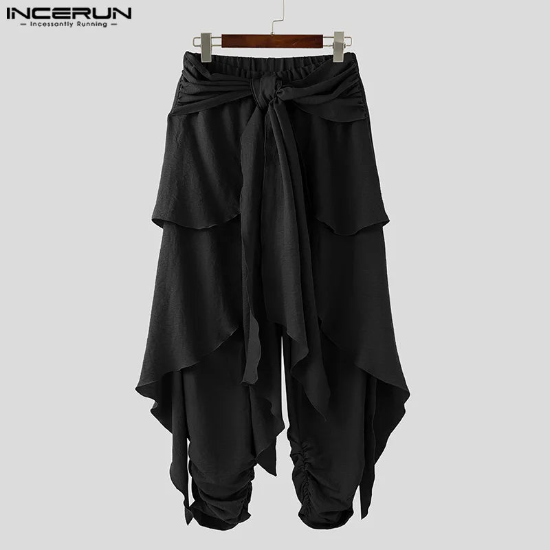 INCERUN Men's Pleated Harem Pants - Oversized Streetwear Trousers