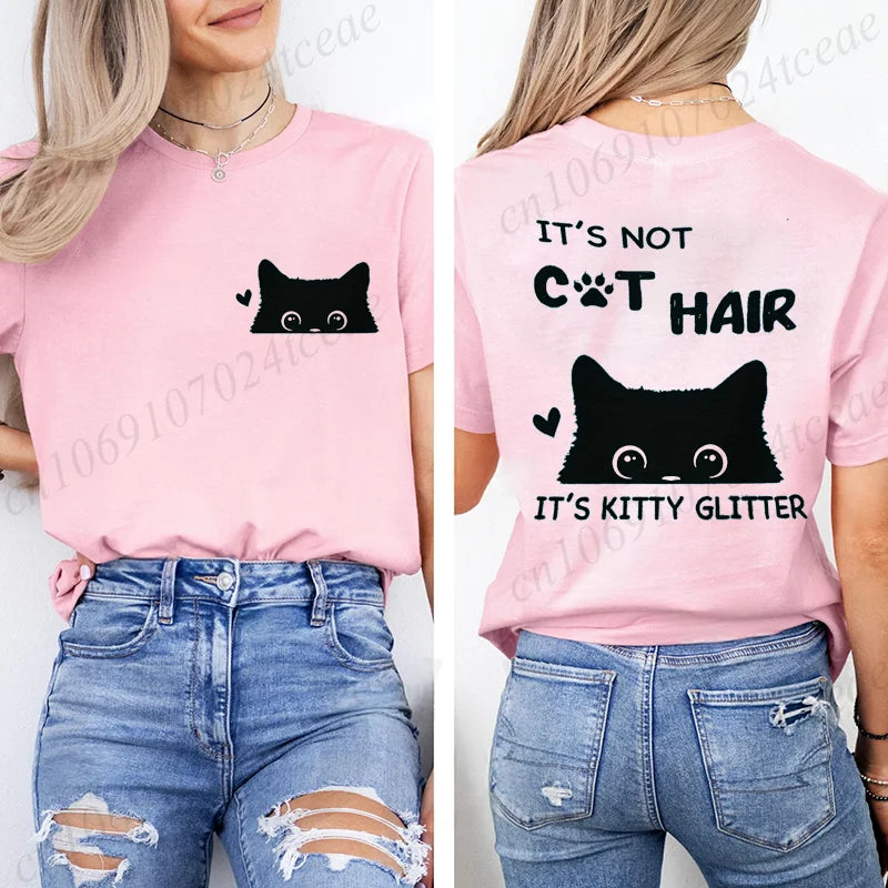 T-Shirts for Women Casual Clothing Crew Neck Tops Tees Spring Summer Top Short Sleeve It's Not Cat Hair Printed Women's T-Shirt