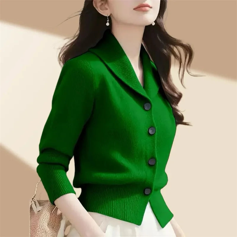 2025 Fashion Minimalist Women's Jacket – Long Sleeve Knitted Autumn & Winter Cardigan, Loose Fitting Sweater Blazer