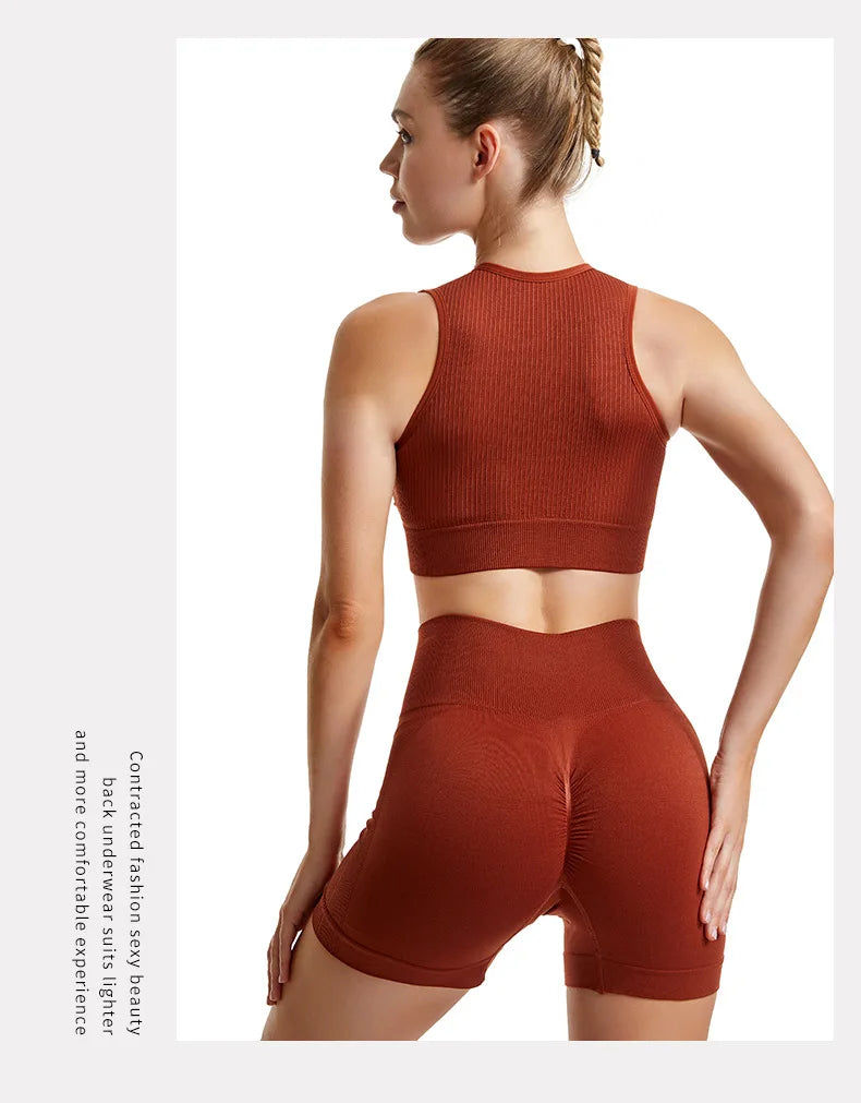 Women’s 2-Piece Seamless Yoga Set - High-Waist Leggings & Sports Bra Workout Suit