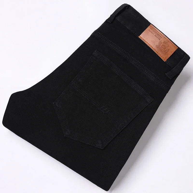 White Jeans Mens Fashion Straight Elastic Cotton Denim Pants Spring Autumn Business Casual Trousers