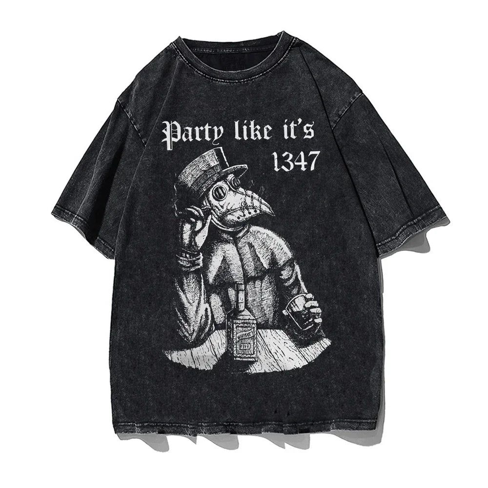 Gothic Printed T Shirts Summer Cotton Vintage Acid Wash T-Shirt Tees Hip Hop Streetwear Harajuku Men's TShirt Women Casual Tops