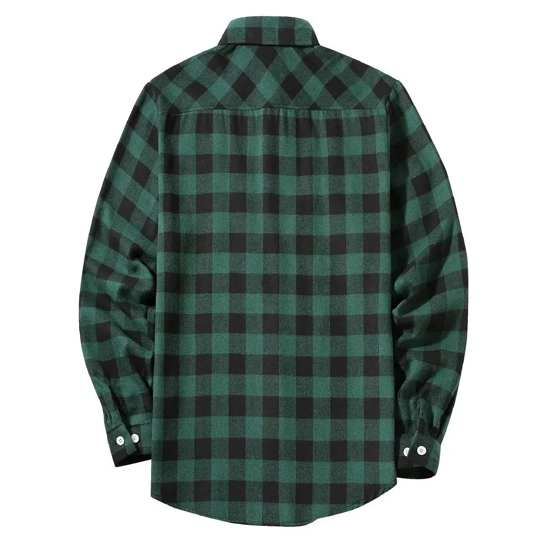 Men's Plaid Flannel Shirt – Long Sleeve Smart Casual Top with Two Chest Pockets, Spring & Autumn Style
