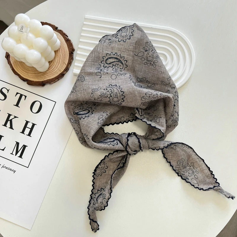 Summer Print Flower Neck Scarf Shawl Triangle Hair Head Wrap Headband Handkerchief Hair Ties Bandanas Hair Ribbon For Women