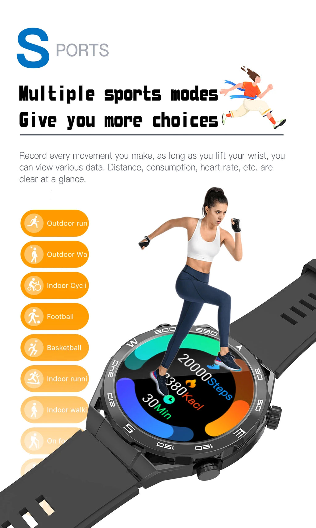 Smart Watch for Men & Women – Outdoor Fitness Tracker with Heart Rate, Calorie, Step Counter, Sport Watch & Music Player