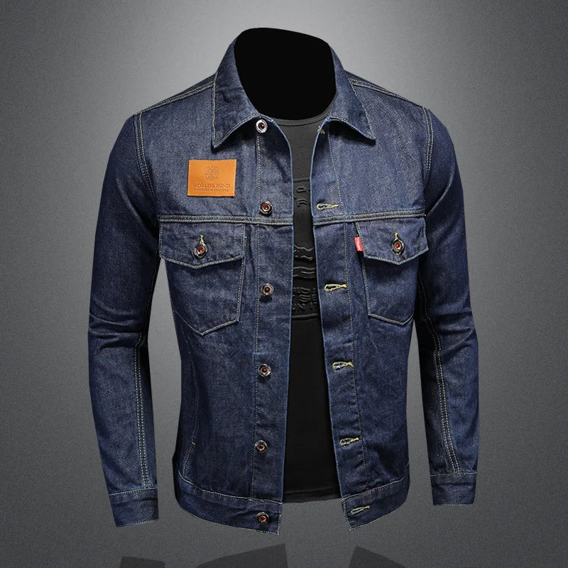 Mens High Quality Dark Blue Casual Denim Jacket European Style