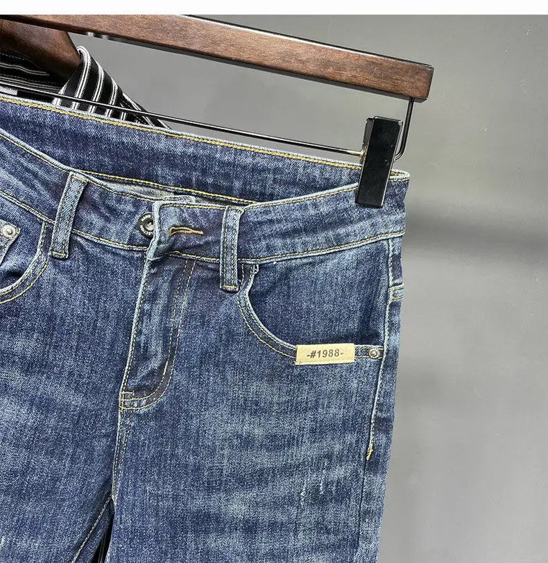 Jeans Men's Spring and Summer New High-end Trend Blue Slim-fitting Pants Brand Korean Streetwear High Street Retro Long Pants - trendingshoping.com