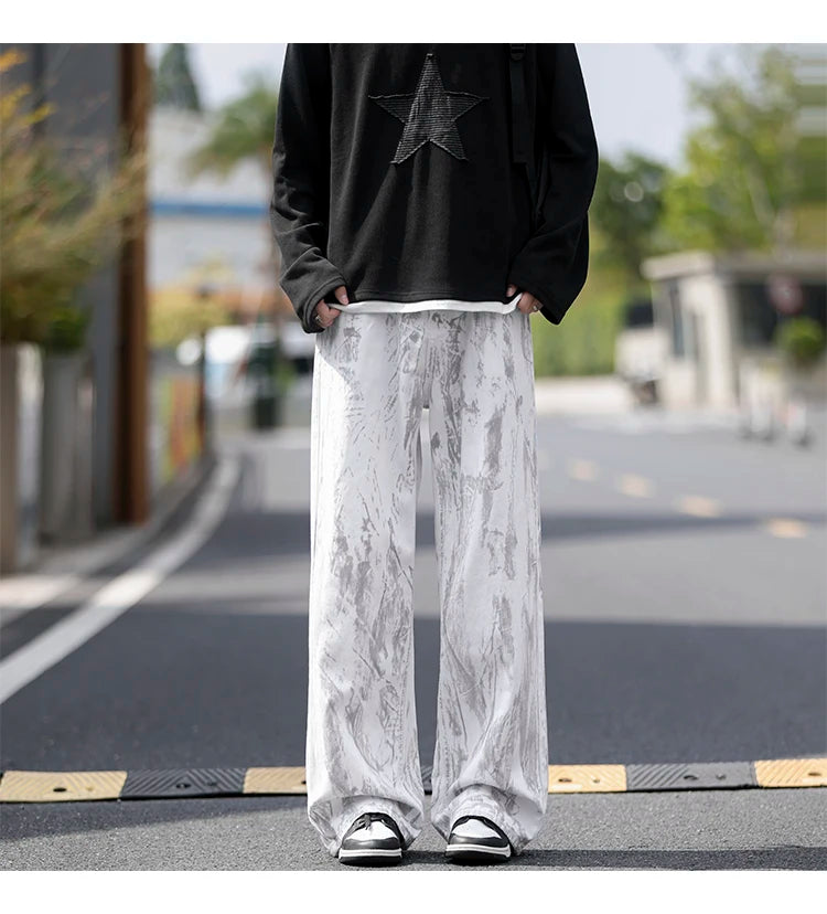 Jeans Mens Classic Straight Leg Jeans White Tie Dye Denim Pants Unisex Fashion Casual Trousers Streetwear Hip Hop Style Washed - trendingshoping.com