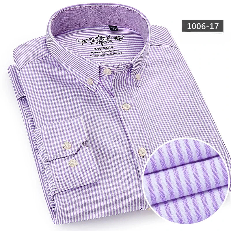 Men's Slim Fit Long Sleeve Shirt – Formal Plain Cotton Shirt with Single Pocket, Soft Plaid Office & Designer Tops"