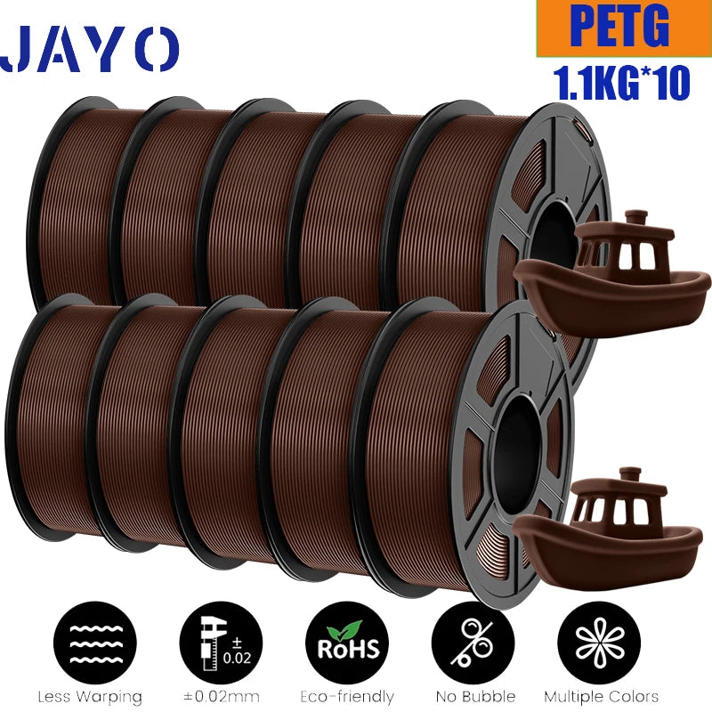 JAYO petg Filament 3d PETG 1.75mm 10Rolls Neatly Wound Toughness no bubbles 3D Printer Filament for FDM Muticolor 1.1KG /roll - trendingshoping.com