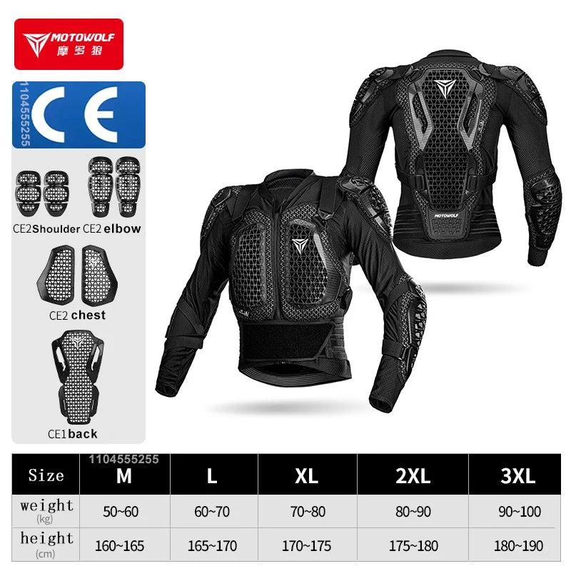 Motowolf Motorcycle Jacket for Men and Women Moto Body Armor Motocross Racing CE Approved Motorbike Dirt Bike Protection Gear