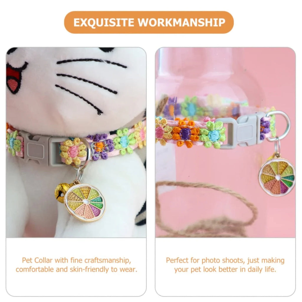 Pet Collar with Bell Adjustable Cartoon Print for Dogs Cats