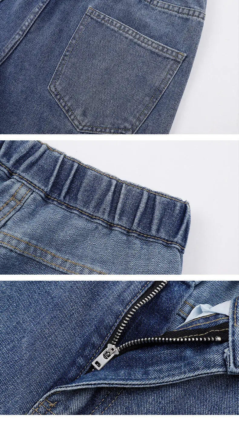 2025 New Korean Men's Casual Long Jeans Classic Man Straight Denim Wide-leg Pants Solid Color Light Blue Grey Black