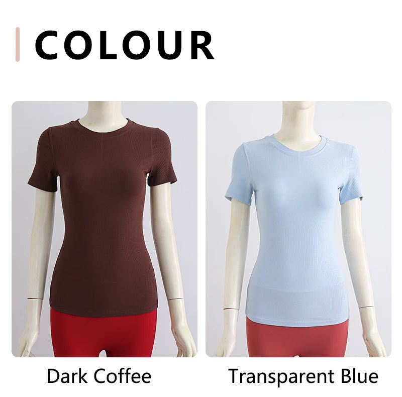 Women’s Slim-Fit Yoga T-Shirt - Short Sleeve Seamless Top for Pilates & Gym