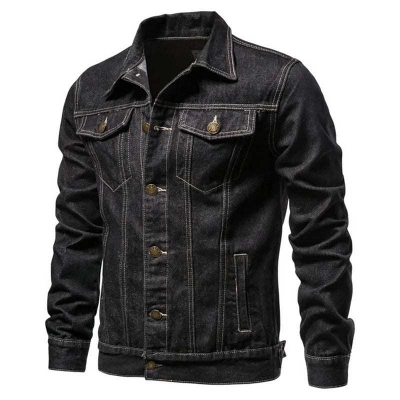 New Autumn Men Casual Workwear Denim Jacket Loose Fit Solid