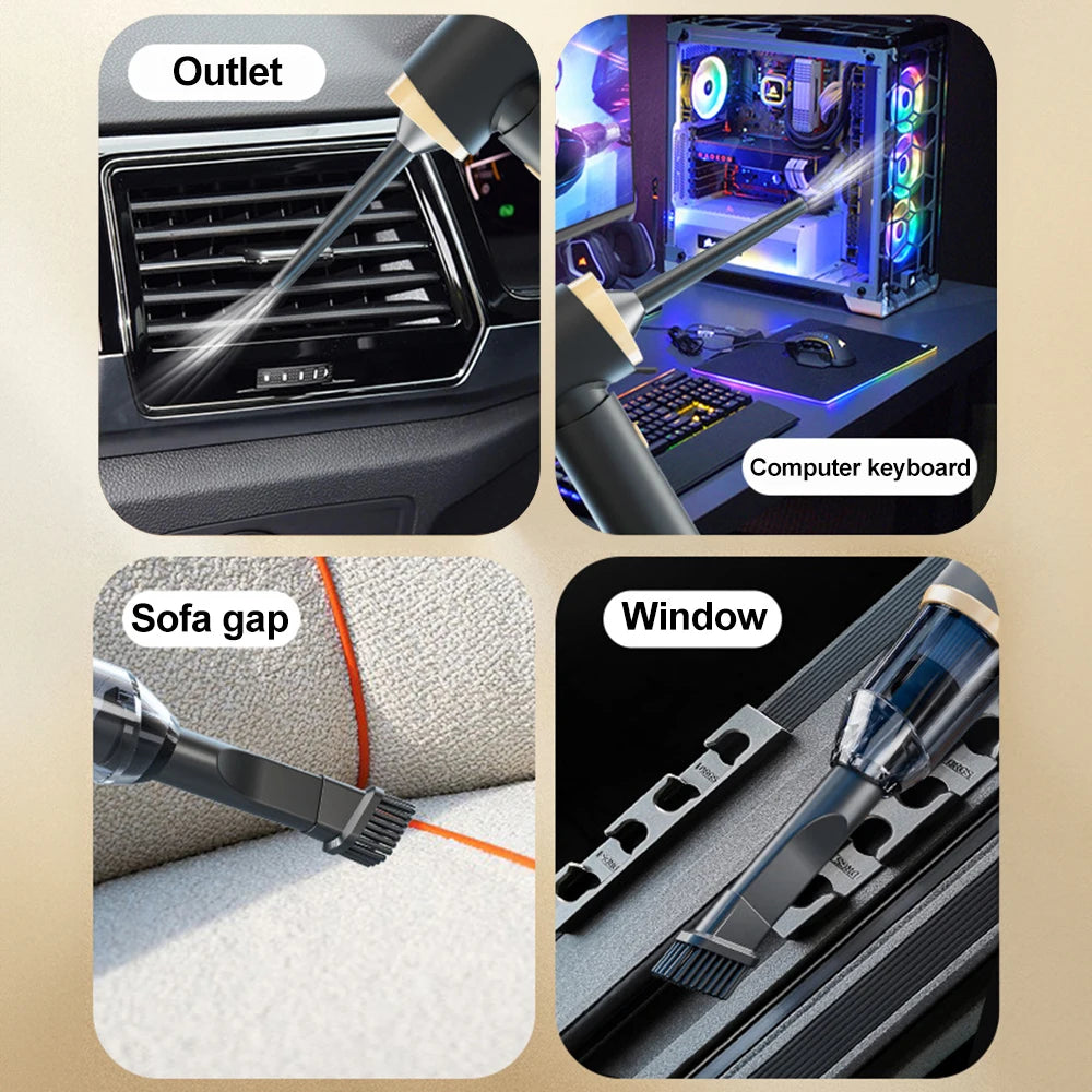 Cordless Rechargeable Car Vacuum Cleaner handheld Portable  Motor Vacuum Cleaner 60W With Short Long Nozzle Brush - trendingshoping.com