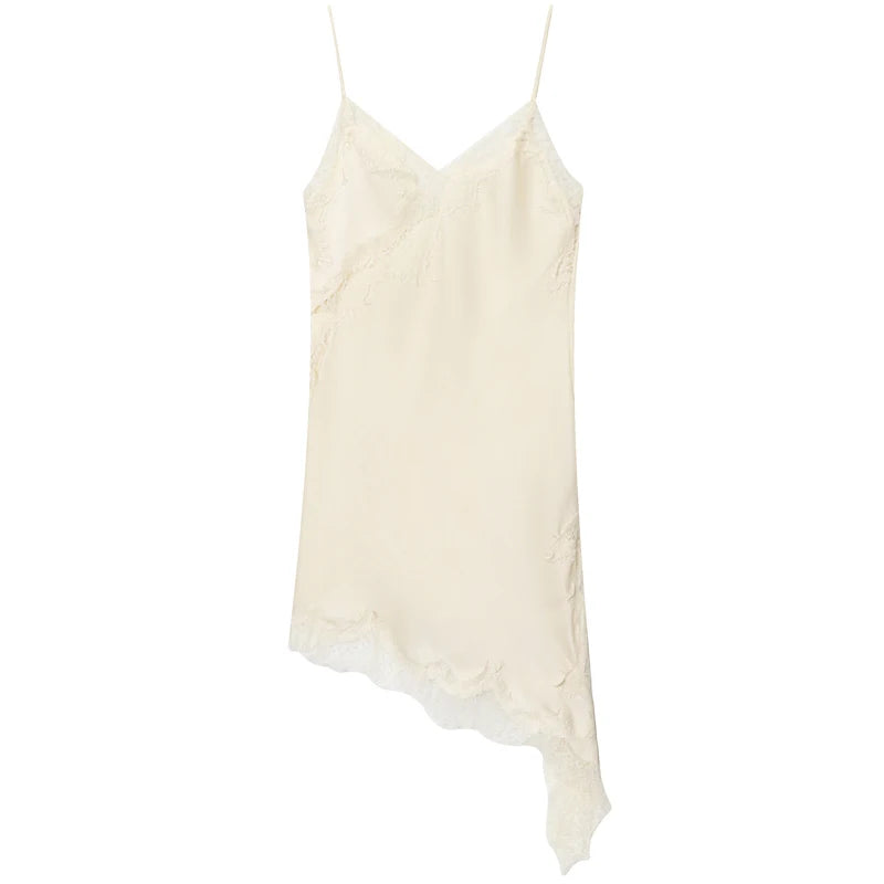 Women Asymmetric Lace Slip Dress Sleeveless Mini
