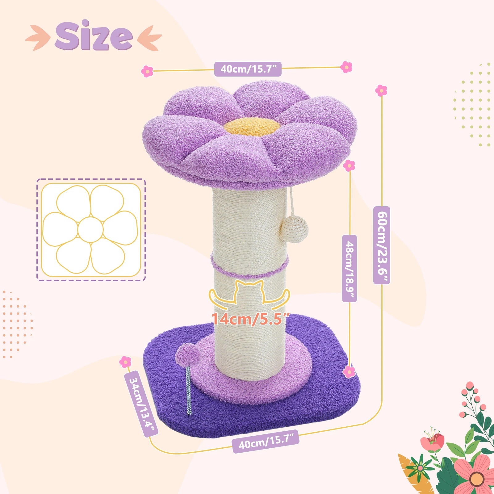 Flower Cat Scratching Post Small Cat Tree Tower Cat Scratcher for Indoor Cats with Super Thick Scratching Post Removable Cat Bed - trendingshoping.com