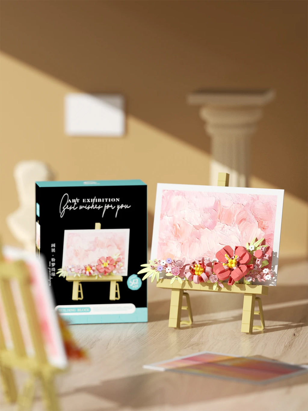 Mini Flower Painting Shelf Building Block Sets With Wooden Easel Educational Toys DIY Home Decor Mother's Day Gifts