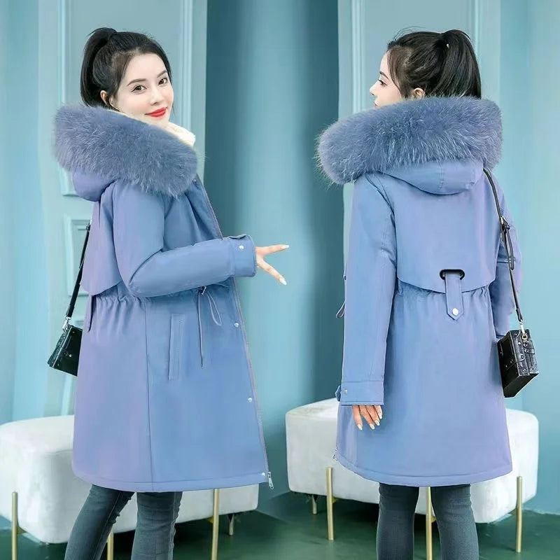 2023 Oversized 6XL Female Parka Winter New Loose Wool Liner Jacket Women's Thick Hooded Coat Ladies Warm Padded Long Snow Parkas - trendingshoping.com