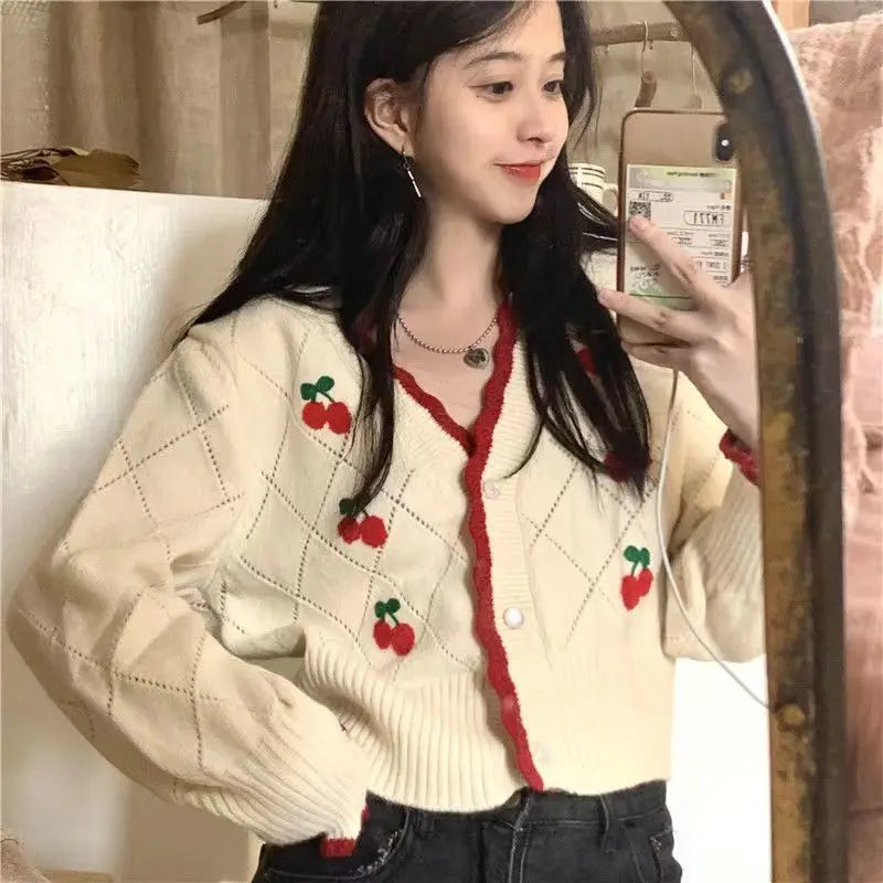 New Fashion Spring Autumn V-neck Long Sleeve Knitting Cardigan Women Casual Loose Button Floral Hollow Out All-match Tops