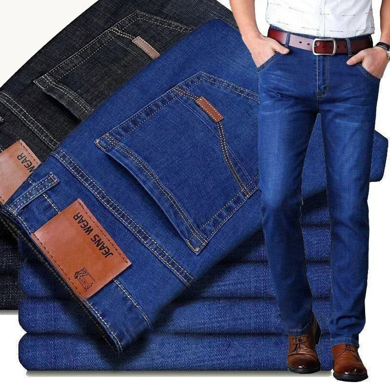 2025 New Mens Fashion Business Jeans Classic Style Casual Stretch Slim Jean Pants Male Brand Denim Trousers Black Blue