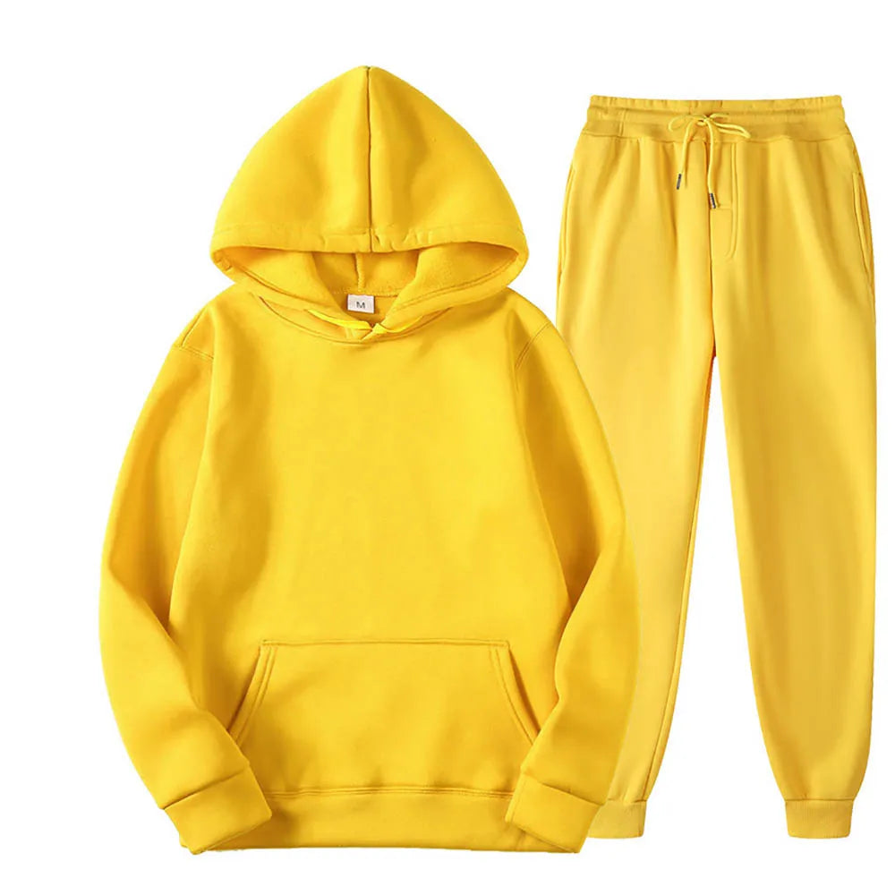 Unisex 2-Piece Tracksuit Hooded Sweatshirt and Pants Sportswear