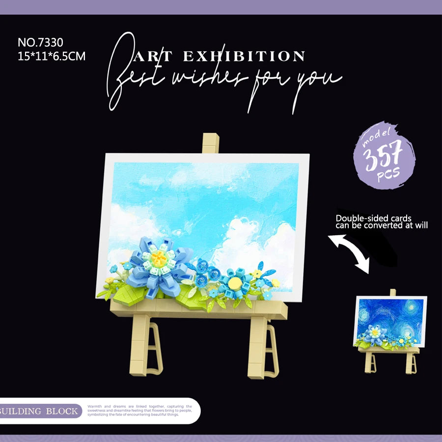 Mini Flower Painting Shelf Building Block Sets With Wooden Easel Educational Toys DIY Home Decor Mother's Day Gifts