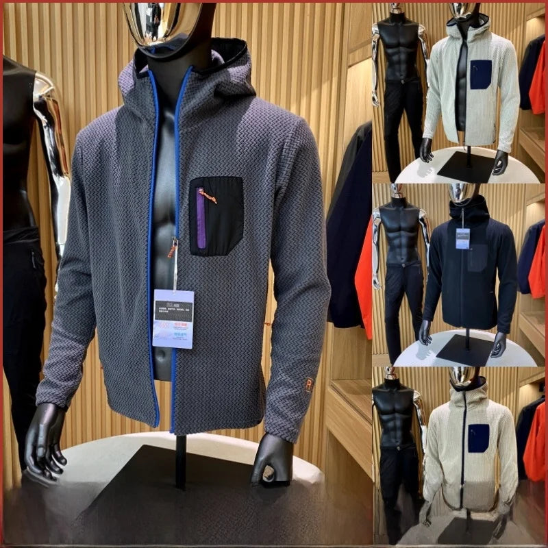 Mens Warm Fleece Hoodie Outdoor Jacket Breathable Skin Friendly Autumn Winter Thermal Sweatshirt