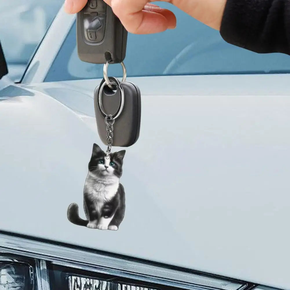 Cat Accessory for Car Keychain Double Acrylic Pet Hanging Decoration Mirror Wind