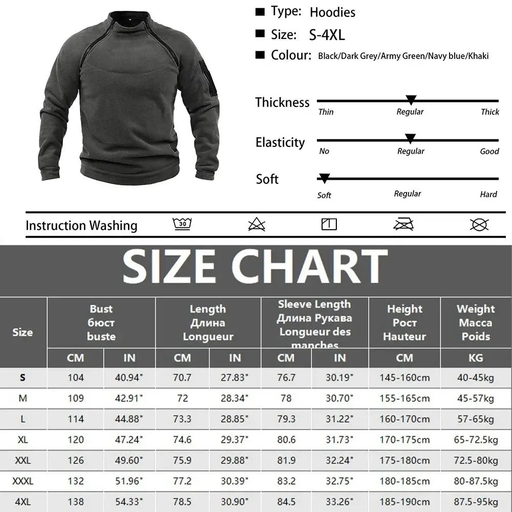 Men Military Tactical Hoodie Outdoor Windproof Pullover Long Sleeve Thermal Fleece for Hiking and Camping