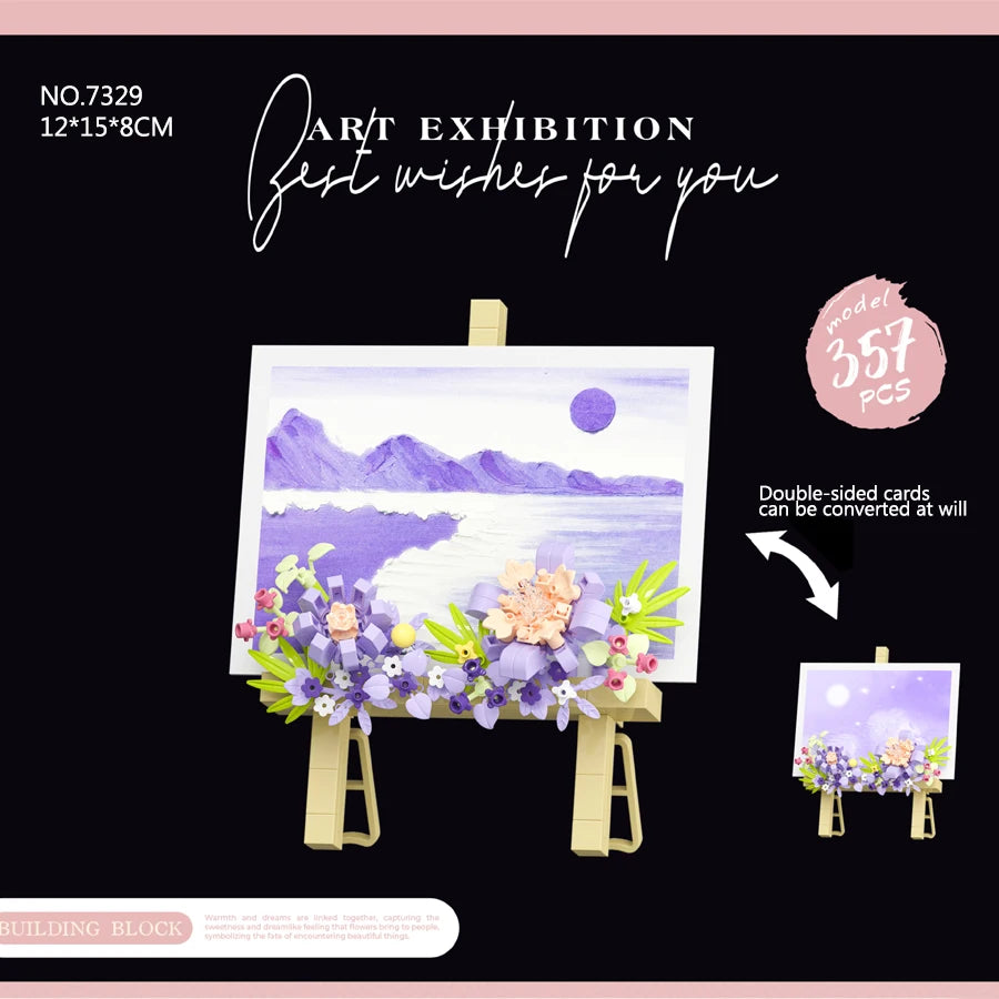 Mini Flower Painting Shelf Building Block Sets With Wooden Easel Educational Toys DIY Home Decor Mother's Day Gifts