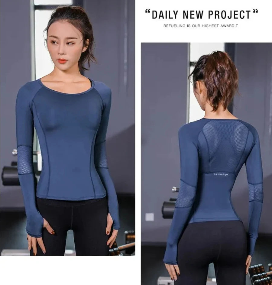 Women's Seamless Long Sleeve Yoga Top - Thumbhole Slim Fit Gym Shirt