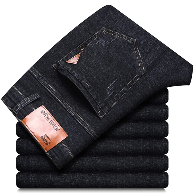 Men Fashion Straight Jeans 2024 New Stretch Slim Fit Comfortable Soft Business Denim Trousers Male Brand Clothing