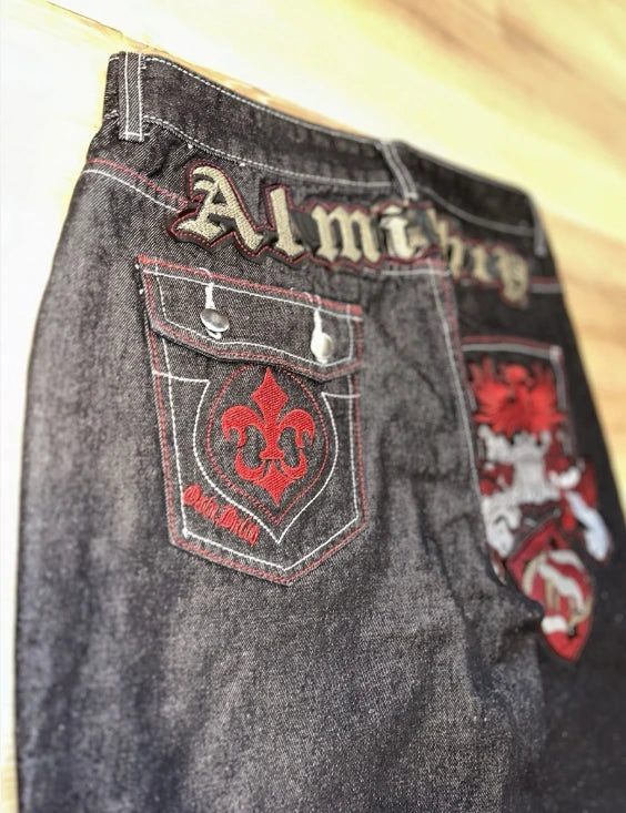 Jeans letter embroidered black loose trousers Couple fashion retro new athlete street clothing Y2K Harajuku street wear trousers - trendingshoping.com