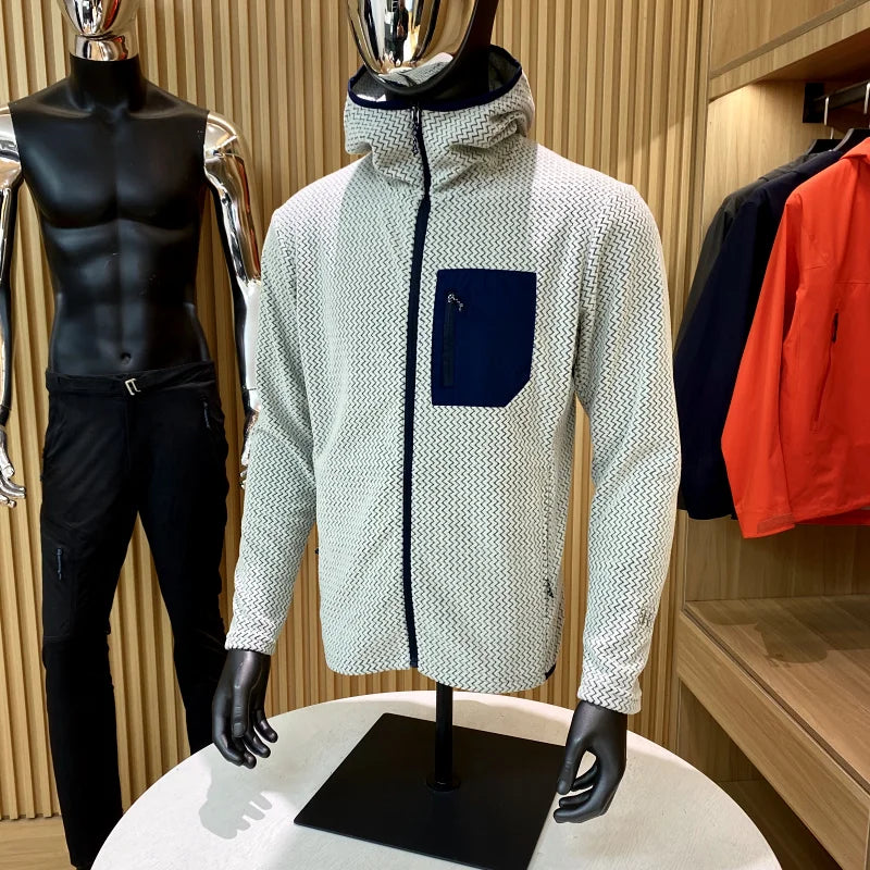 Mens Warm Fleece Hoodie Outdoor Jacket Breathable Skin Friendly Autumn Winter Thermal Sweatshirt