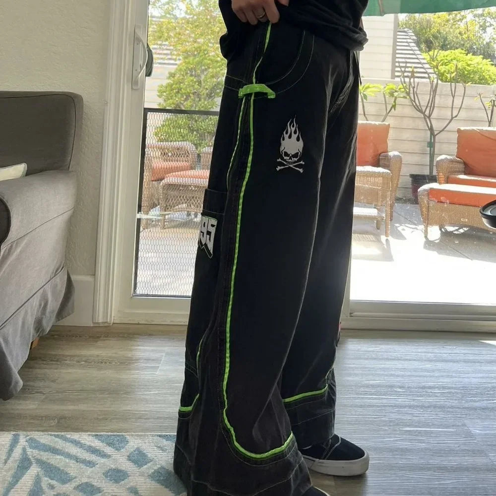 Jeans Spring and Autumn European and American wide-leg loose alien pattern trousers 2024 new high street trend hip-hop men - trendingshoping.com