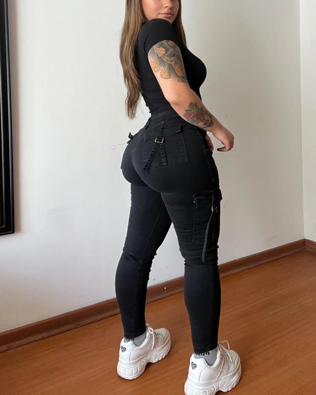 Womens Plus Size Elastic Skinny Pencil Jeans Seamless Pocket Leggings With Belt