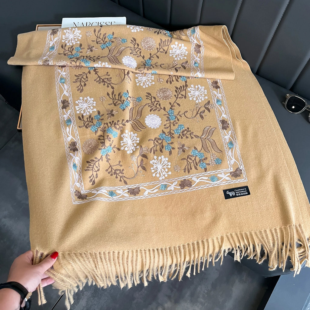 New Winter Warm Cashmere Scarf for Women Embroidery Pashmina Blanket Thick Shawl Wrap Neckerchief Fashion Bufanda Echarpe Poncho