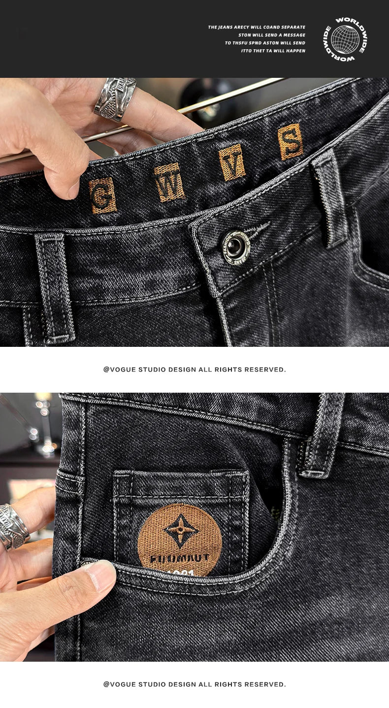 Men's Classic Straight Leg Stretch Jeans - Casual Autumn Winter Denim Trousers