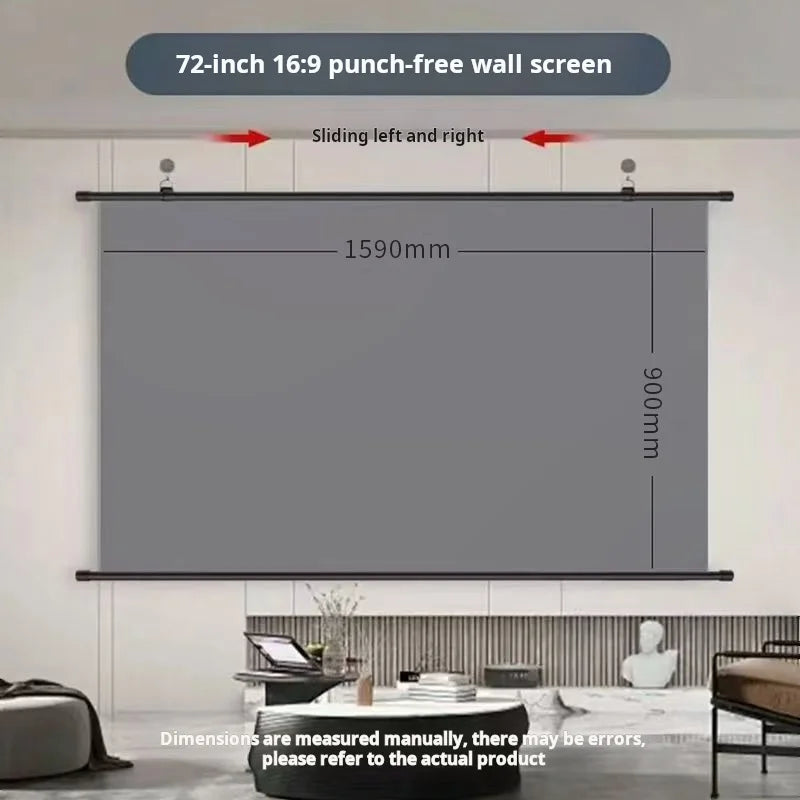XIAOHUI Anti-light Thick HD Projector Screen 16:9 No-hole Wall-mounted Home Projection Screen 60/72/84/92/100/110/120/133inch