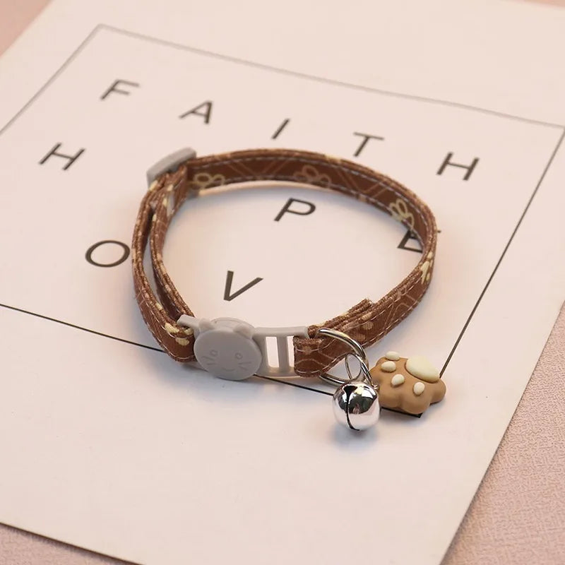 Pet Collar with Bell Adjustable Cartoon Print for Dogs Cats