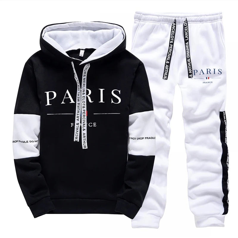 Men Hooded Sweatshirt and Sweatpants Set Casual Sportswear