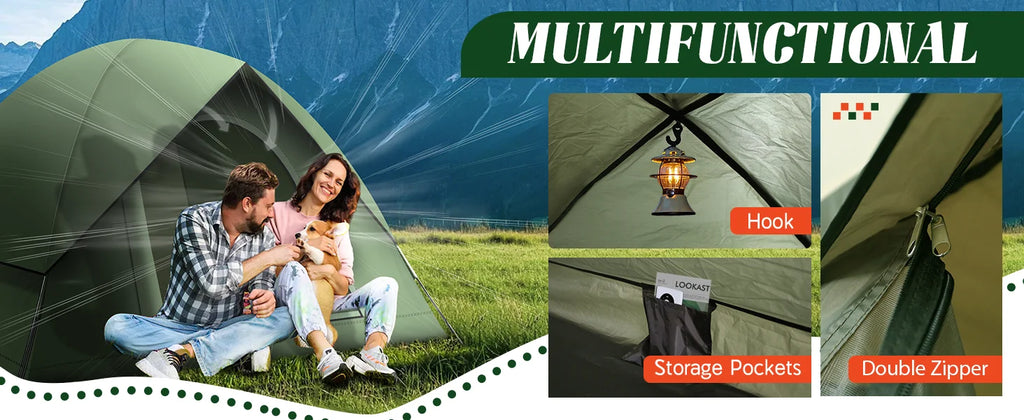 Camping Tent For 3 To 4 People With Shelter Waterproof Windproof Easy Setup Removable Outdoor Adventure Backyard Use